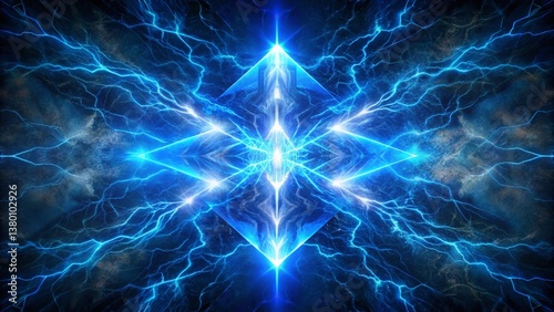 Abstract Blue Electric Lightning Pattern: Double Exposure Stock Photo