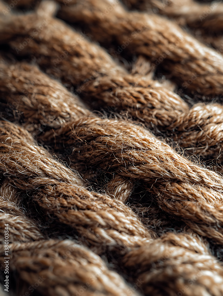 Fototapeta premium Close-up of a textured woven pattern in earth-toned yarn creating a warm organic and tactile visual experience.