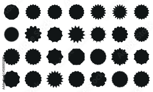 Black starburst sticker shapes set