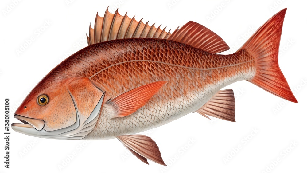 Obraz premium A detailed illustration of a Red Snapper fish presented in a clear side profile against a plain white background.