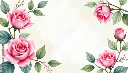 Delicate watercolor roses, intertwined leaves, soft pastel hues, vintage, floral