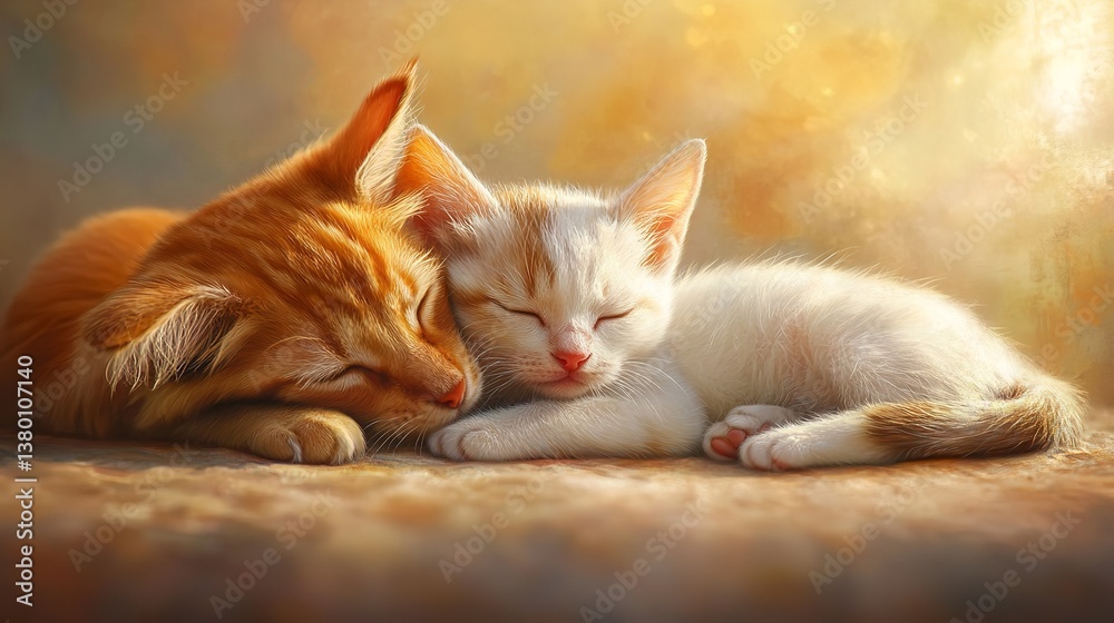 Dog and cat painting. Kitty and puppy are playing together Dog and cat painting. Kitty and puppy are playing together