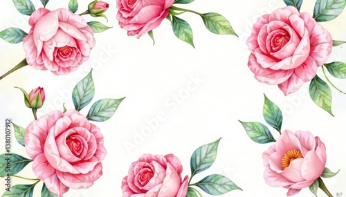 Delicate watercolor roses & leaves, repeating pattern, leaves, illustration, pattern