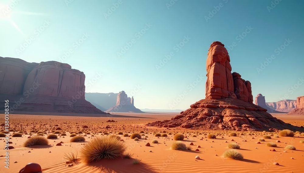 Desert landscape with a single rock formation, landscape, solitude, isolation Desert landscape with a single rock formation, landscape, solitude, isolation
