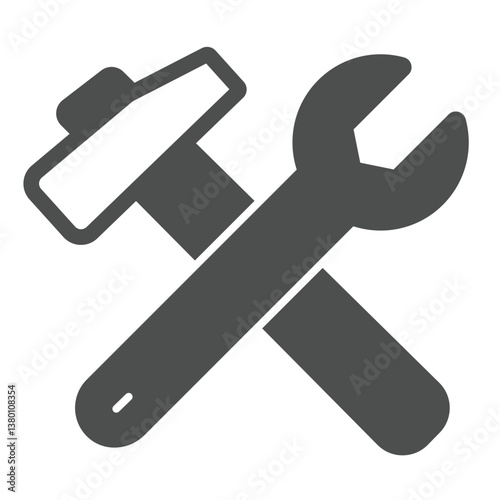 Wrench and hammer solid icon, repair service concept. Vector graphics. Repair tools sign on white background, glyph style icon for mobile or web design.