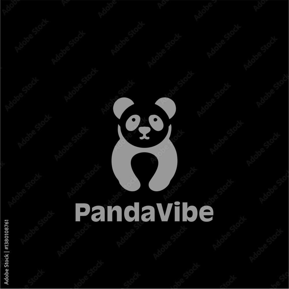 Stylized panda silhouette logo in solid black vector, modern minimalist cute design Stylized panda silhouette logo in solid black vector, modern minimalist cute design