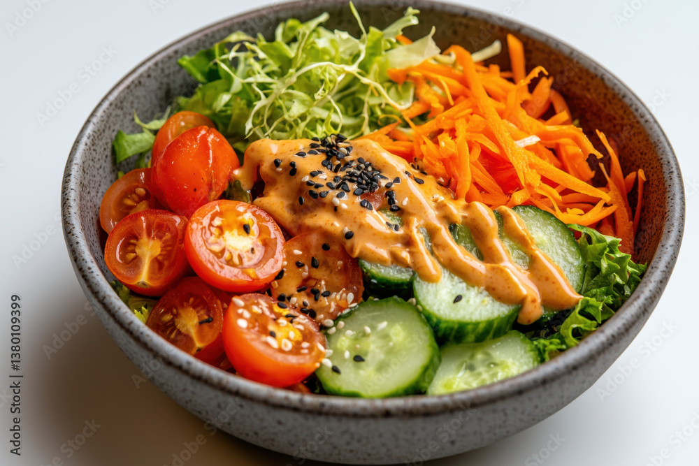 Isolated bowl of fresh salad with crisp lettuce and cherry tomatoes indoor setting high-quality food photography bright natural light healthy eating concept Isolated bowl of fresh salad with crisp lettuce and cherry tomatoes indoor setting high-quality food photography bright natural light healthy eating concept
