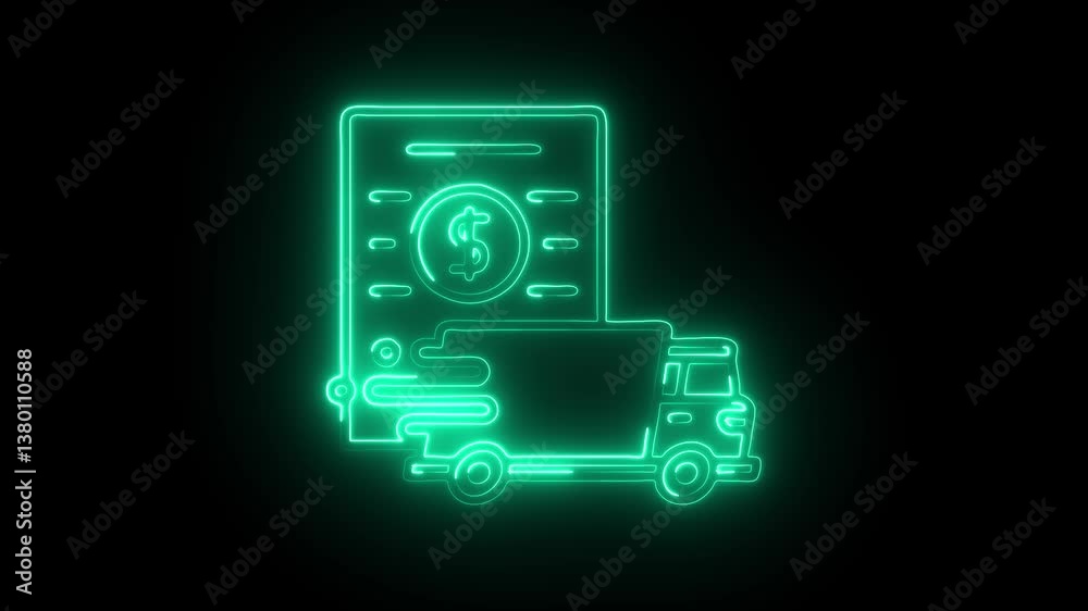 Glowing neon shipping cost icon isolated on black background. HD Video motion graphic animation Glowing neon shipping cost icon isolated on black background. HD Video motion graphic animation