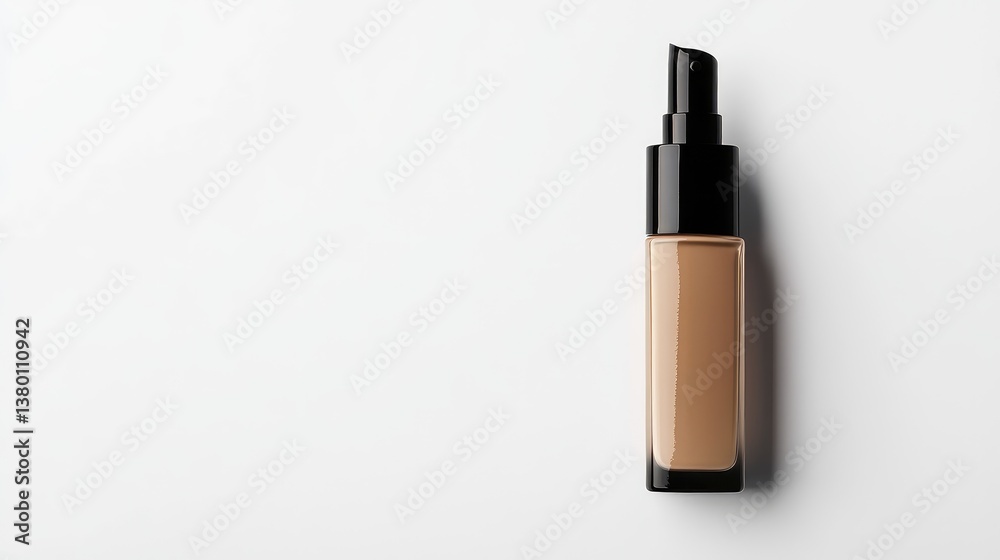 Obraz premium A sleek foundation bottle with a pump dispenser, displayed on a white background with space for branding