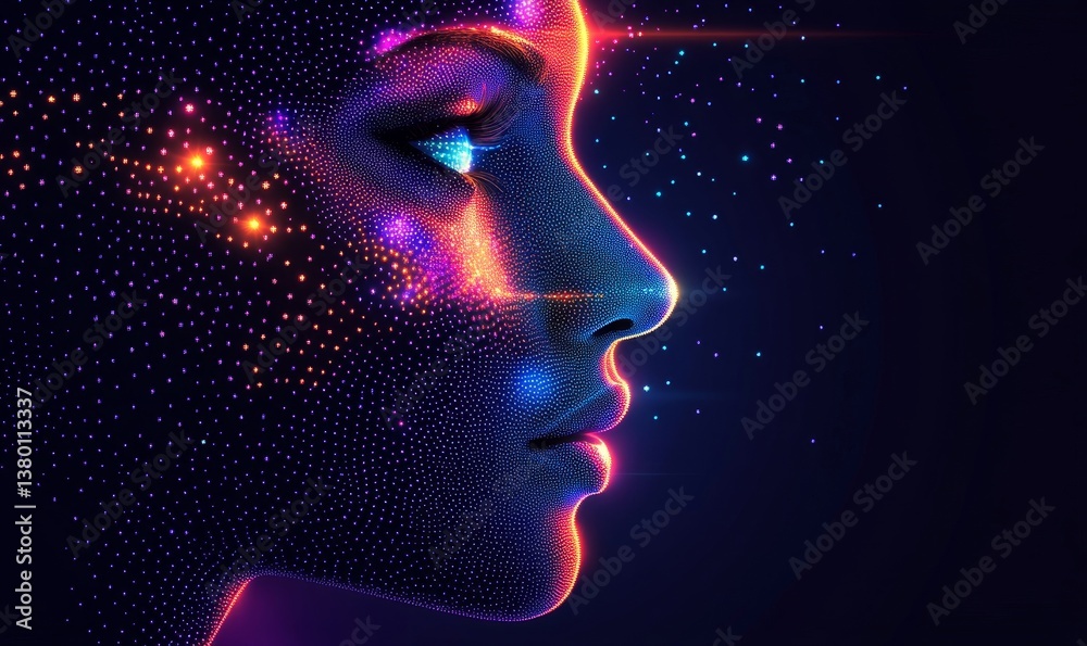 A futuristic portrait of a woman with a digital overlay, embodying technology and innovation A futuristic portrait of a woman with a digital overlay, embodying technology and innovation