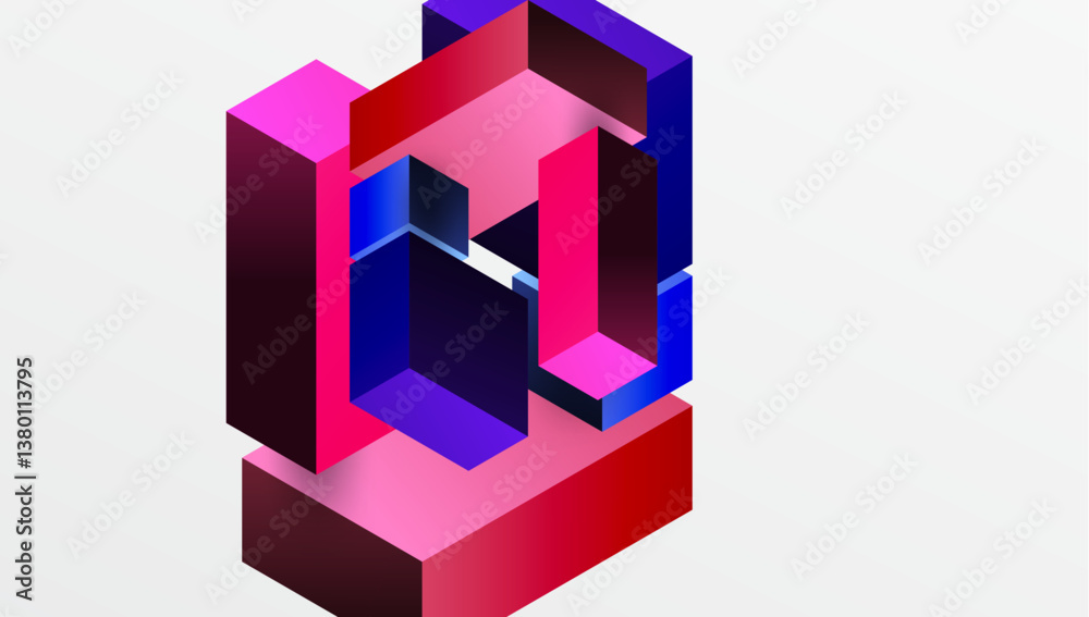 Abstract isometric structure. Vibrant pinks, purples, blues blend. Complex geometry creates depth. Minimalist design, clean lines, modern aesthetic. Abstract isometric structure. Vibrant pinks, purples, blues blend. Complex geometry creates depth. Minimalist design, clean lines, modern aesthetic.