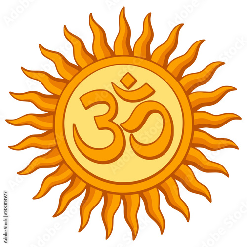 Decorative Om Symbol Vector Illustration, Hindu Symbol OM with Sun Sign, hinduism, Indian Sign, Lucky, Yoga, Meditation, Shiva, Hindu God, Indian God, Omkar Symbol,clipart, sun symbol,Diwal i,Festival