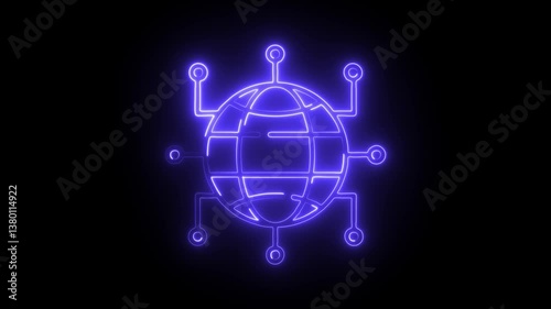 Glowing neon global connection icon isolated on black background. HD Video motion graphic animation photo