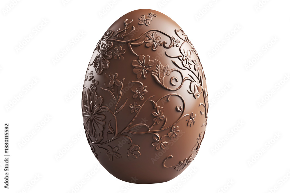 Large chocolate Easter egg with intricate floral patterns isolated on white transparent background. Concept of luxury confectionery and festive sweets Large chocolate Easter egg with intricate floral patterns isolated on white transparent background. Concept of luxury confectionery and festive sweets