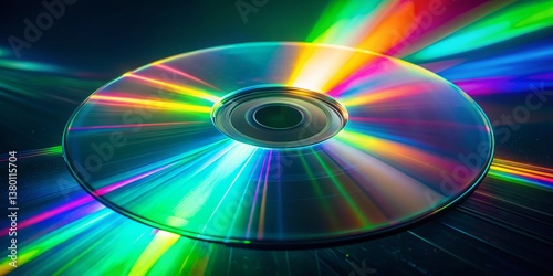 Abstract Rainbow Double Exposure: Spinning CD/DVD with Green Neon Glow