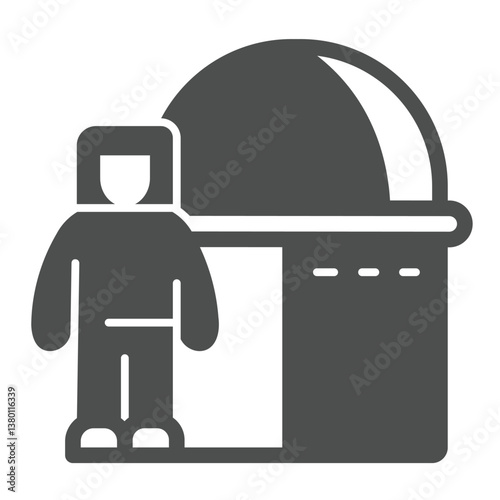 Space exploration station with astronaut solid icon, cosmos concept. Vector graphics. Spaceman and research building sign on white background, glyph style icon for mobile or web design.