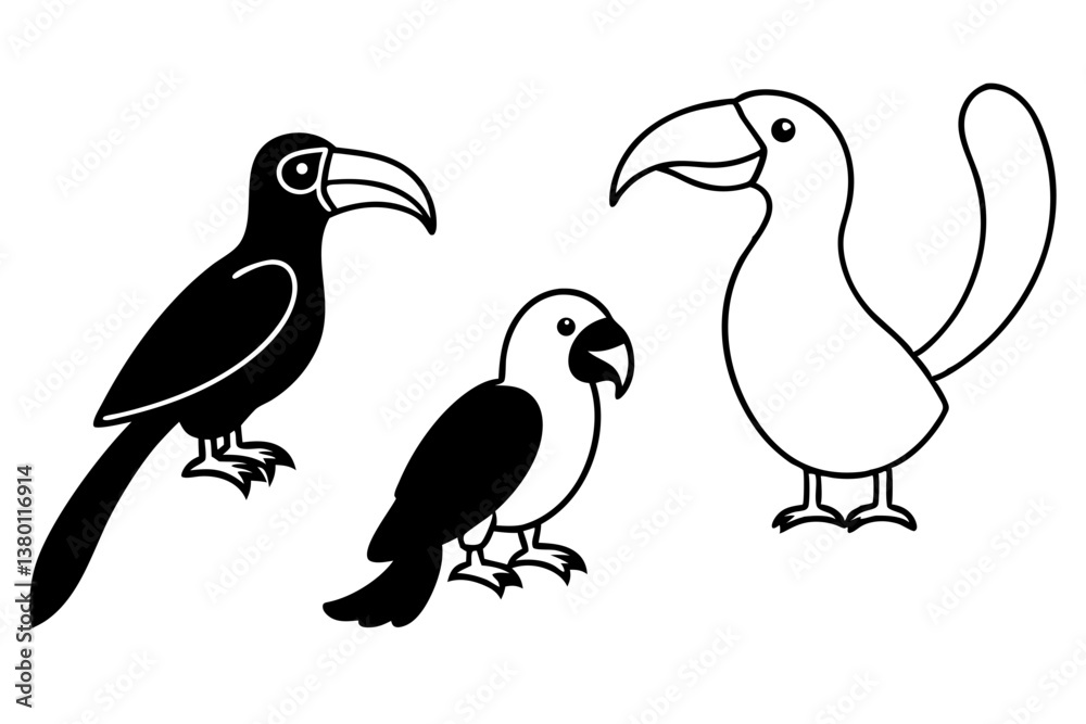 Fototapeta premium set of Toucan Cockatoos silhouette vector illustration