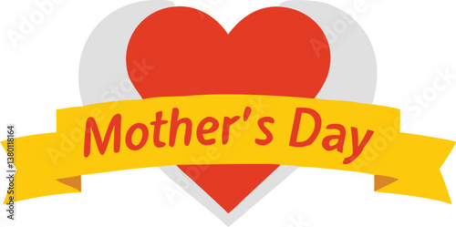 Mother's Day Greeting Card with Pink Paper Heart and Calligraphy Text on Gray Background. Vector Banner for Mother's Day Featuring Pink Heart and Elegant Typography. Mother's Day Gradient Logo