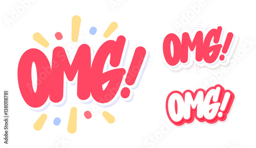 OMG. Vector Handwritten letterings set. Three color and design variations.