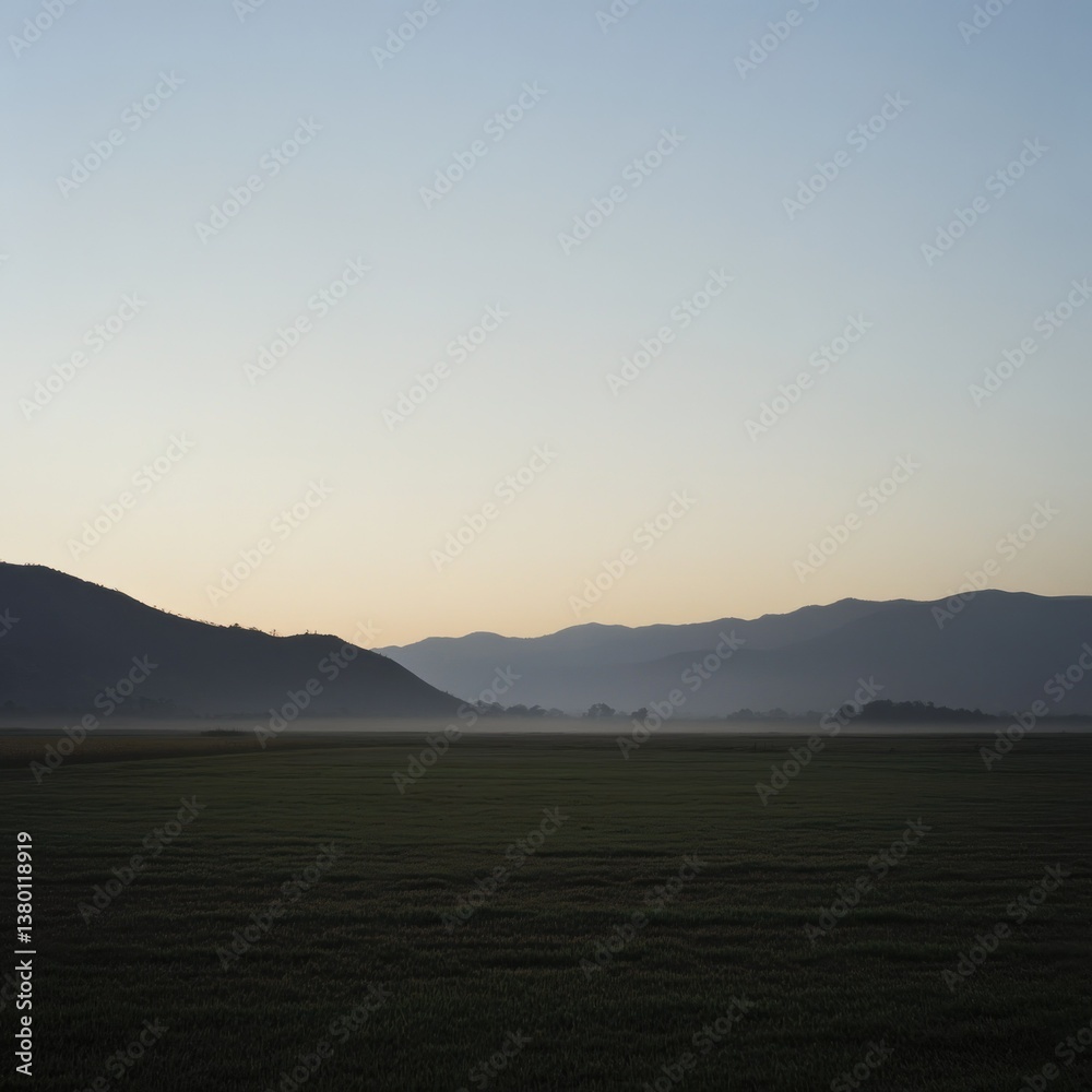 Obraz premium A tranquil landscape of mountains over a green agricultural field