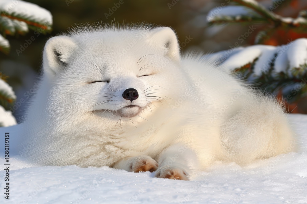 A fluffy Arctic fox rests peacefully in the snow, showcasing its soft white fur and serene expression in a winter landscape. A fluffy Arctic fox rests peacefully in the snow, showcasing its soft white fur and serene expression in a winter landscape.