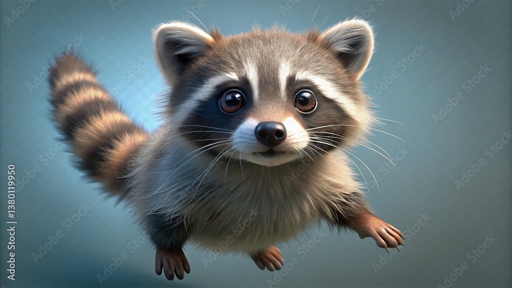 Obraz premium Adorable Aerial View of a Lone Raccoon, Isolated PNG - High-Resolution Stock Image