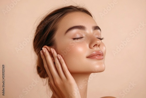 Wallpaper Mural Close up of young woman getting collagen injection in her chin, having beauty treatment, beige studio background, cropped, Generative AI Torontodigital.ca