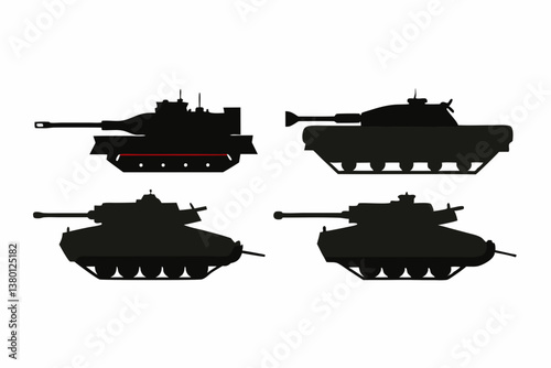 set of Military tank silhouette vector illustration