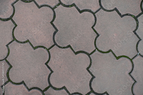 Obraz na płótnie Closeup of pale pink pavement of interlocking concrete tiles with moroccan lattice layout w salonie