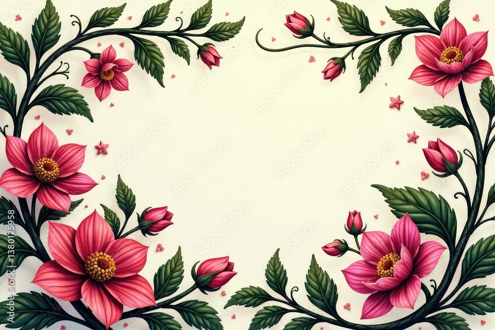 Obraz premium Intricate floral damask, swirling vines & leaves, print, fabric, seamless