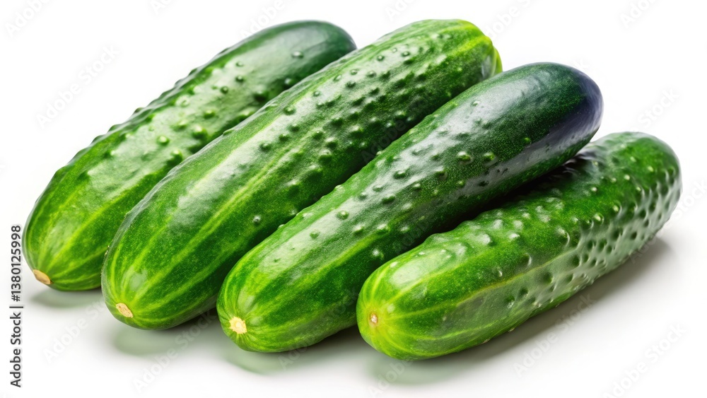 Vibrant cucumbers, sharply defined against a pure white, showcase freshness in this long-exposure still life. Vibrant cucumbers, sharply defined against a pure white, showcase freshness in this long-exposure still life.