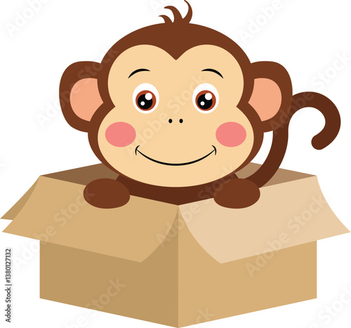 Cute monkey in cardboard box