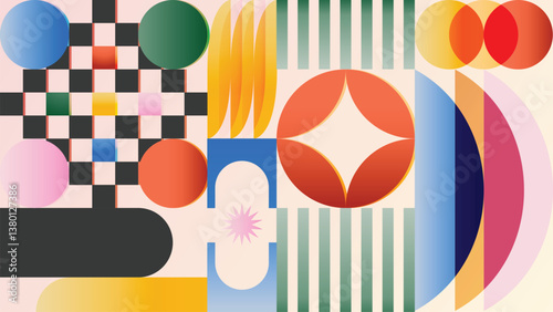 Abstract geometric gradient pattern design background vector. Wallpaper design with circle, square, line art. Modern and trendy illustration perfect for decor, cover, print, banner, packaging, ads.