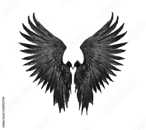 Black demon wings isolated on white transparent background photo