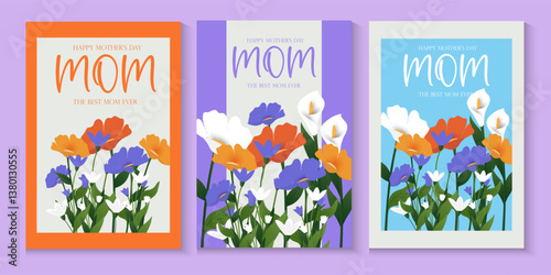 collection of Spring cards or posters set with wild white flowers, Narcissus flower, Crocus flowers. Floral art banner templates for Mothers Day, Womens Day, birthday, Easter decor and spring holiday.