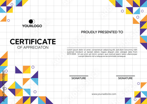 Certificate of appreciation template with colorful geometric design