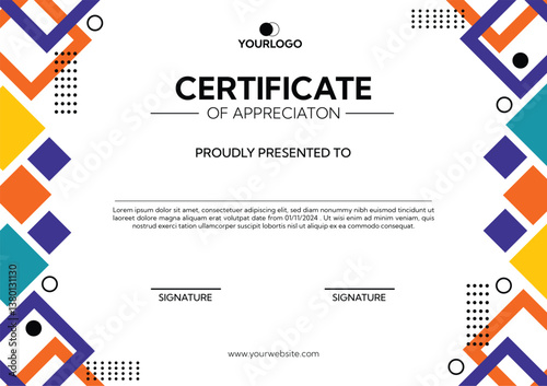 Certificate of appreciation with colorful shape geometric design