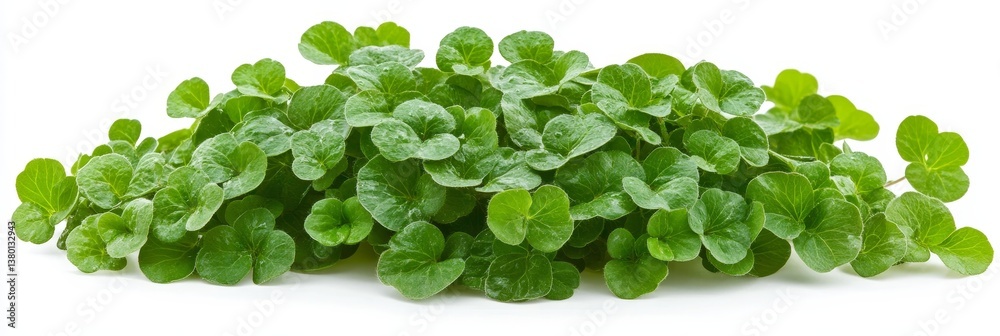 Fresh Green Centella Asiatica Leaves Isolated on a White Background, Herb and Medicine