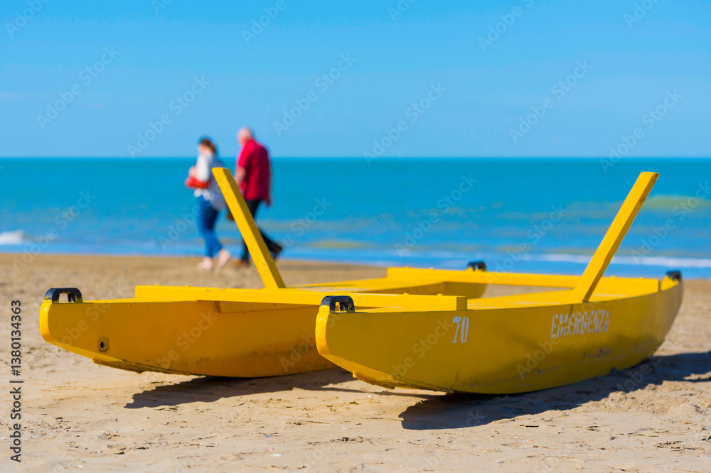 Rescue Boat on the Sand Beach in Rimini, Italy. Rescue Boat on the Sand Beach in Rimini, Italy.