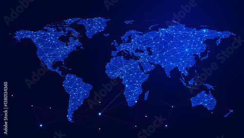 A stunning illustration showcasing a connected world map with digital data points and lines.