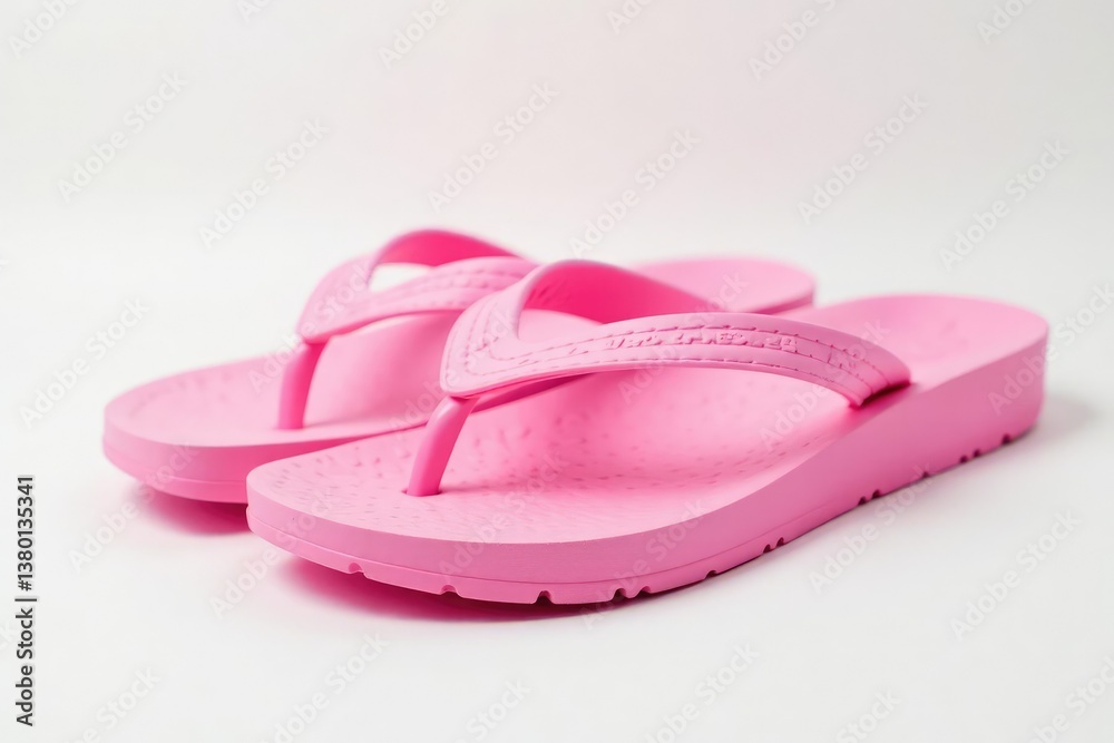 Pink flip-flop on pure white backdrop, studio shot, design, comfortable Pink flip-flop on pure white backdrop, studio shot, design, comfortable