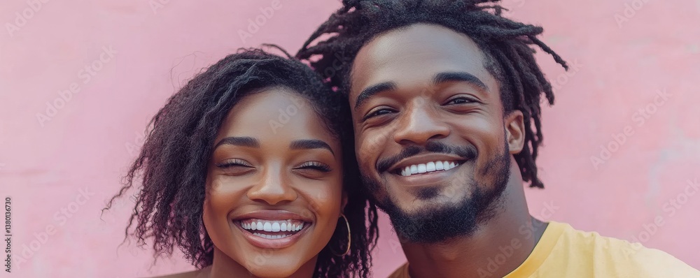 Two best friends having fun man smiling woman leaning his shoulder talking laughing joking like spending time together, standing pink background chit-chat confident relaxed, Generative AI Two best friends having fun man smiling woman leaning his shoulder talking laughing joking like spending time together, standing pink background chit-chat confident relaxed, Generative AI