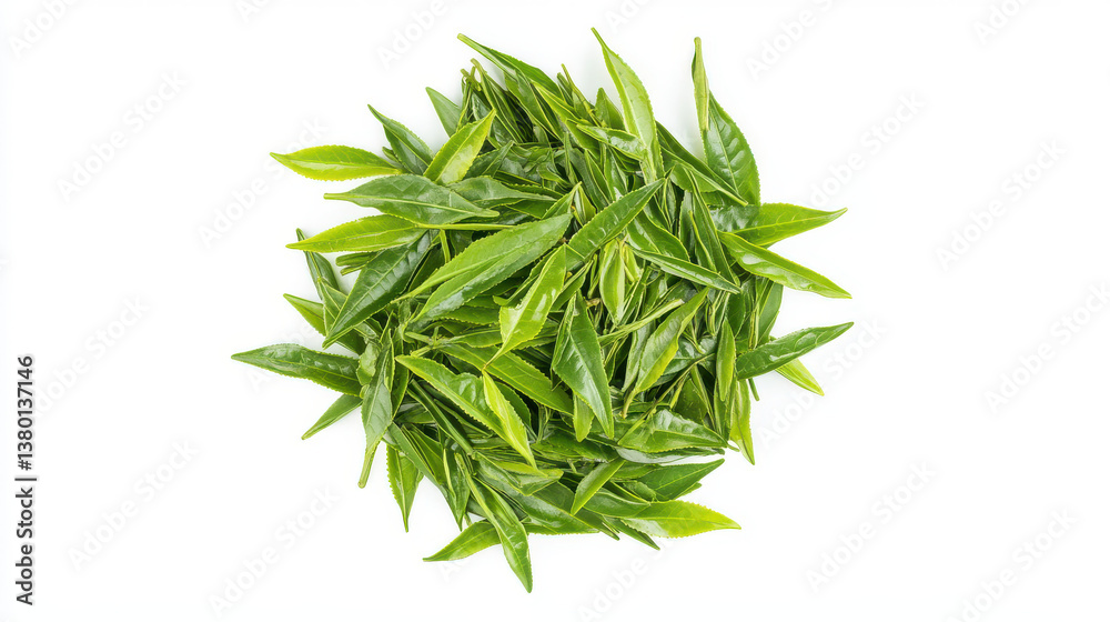 Circular Green Tea Leaves Pattern - Minimalist Botanical Arrangement Exuding Natural Harmony