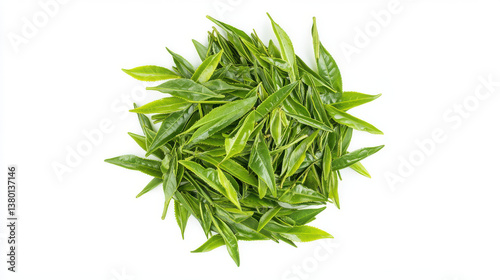 Circular Green Tea Leaves Pattern - Minimalist Botanical Arrangement Exuding Natural Harmony