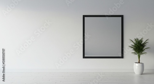 Empty room with a framed art piece and plant