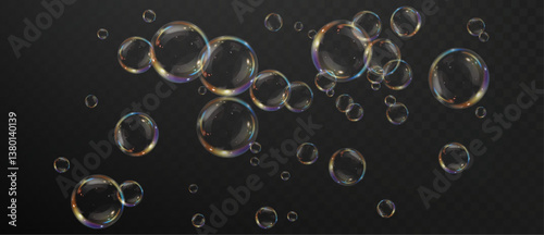 Magical Soap Bubble Splash — Transparent Three-Dimensional Foam with Rainbow Shine and Clean Fluid Texture for Fresh and Fun Vector Design