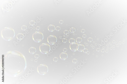 Realistic soap bubble vector illustration featuring a transparent, three-dimensional glossy ball. Clean and colourful with a rainbow shine, perfect for backgrounds, beauty products, or PNG overlays.
