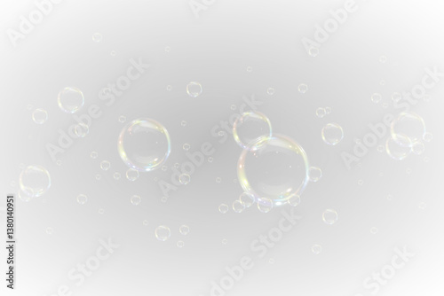 Realistic soap bubble vector illustration featuring a transparent, three-dimensional glossy ball. Clean and colourful with a rainbow shine, perfect for backgrounds, beauty products, or PNG overlays.	
