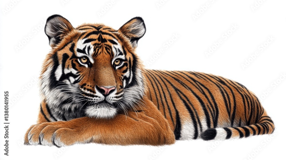 Fototapeta premium A magnificent tiger resting gracefully, showcasing its stunning fur.