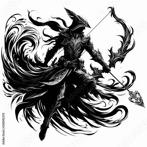 Dark Fantasy Warrior in Action with Elaborate Design  